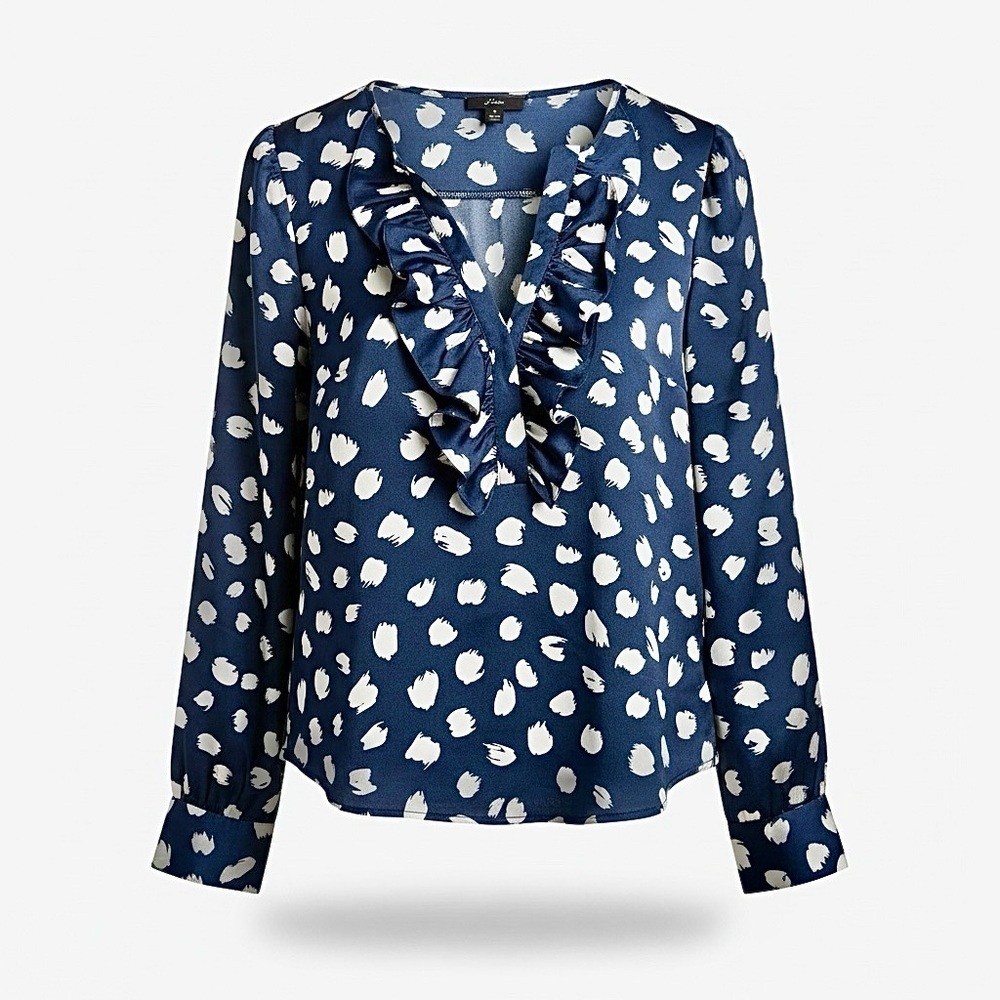 J Crew Navy Blue & White Ruffle Blouse S